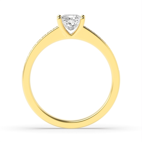 4 Prong Princess Yellow Gold Pave set shoulder Engagement Rings