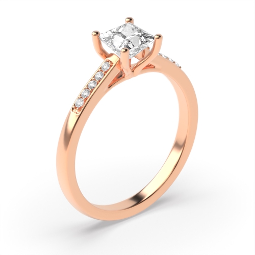 4 Prong Princess Rose Gold Short shoulder set Engagement Rings