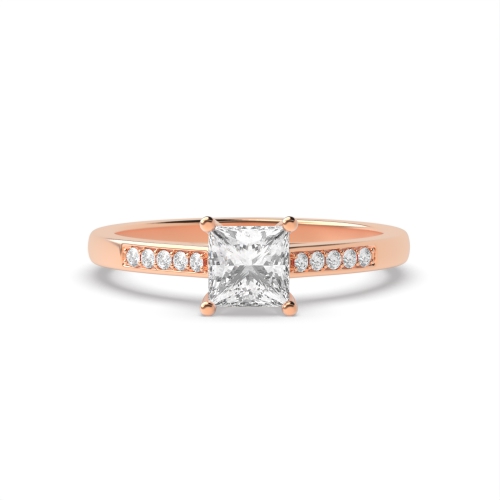 4 Prong Princess Rose Gold Short shoulder set Engagement Rings