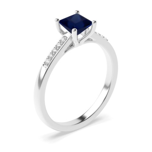 4 Prong Princess Short shoulder set Blue Sapphire Engagement Rings