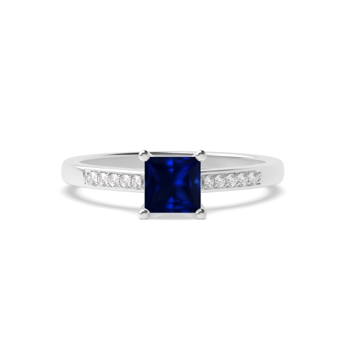 4 Prong Princess Short shoulder set Blue Sapphire Engagement Rings