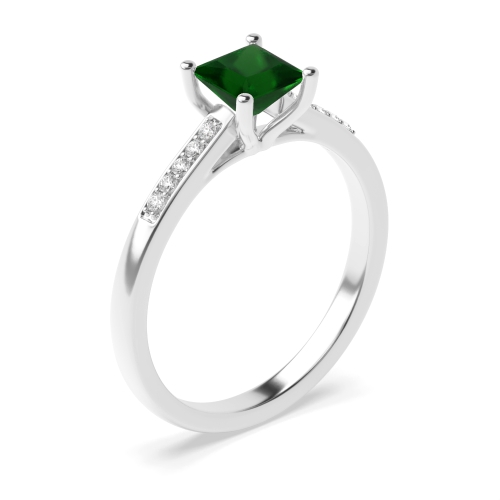 4 Prong Princess Short shoulder set Emerald Engagement Rings