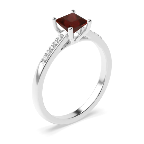 4 Prong Princess Short shoulder set Garnet Engagement Rings