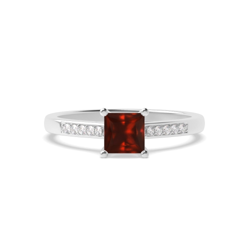 4 Prong Princess Short shoulder set Garnet Engagement Rings