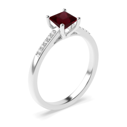 4 Prong Princess Short shoulder set Ruby Engagement Rings