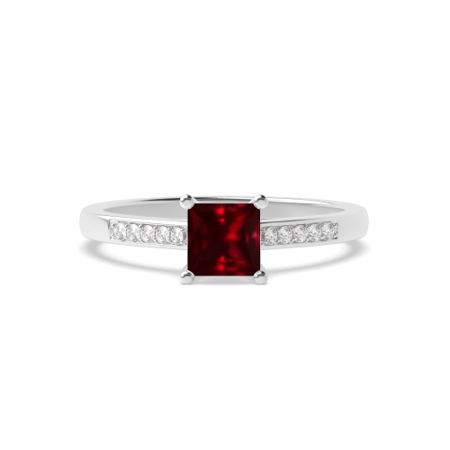 4 Prong Princess Short shoulder set Ruby Engagement Rings