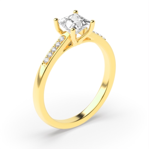 4 Prong Princess Yellow Gold Short shoulder set Engagement Rings