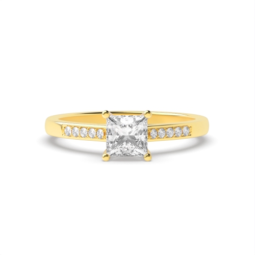 4 Prong Princess Yellow Gold Short shoulder set Engagement Rings