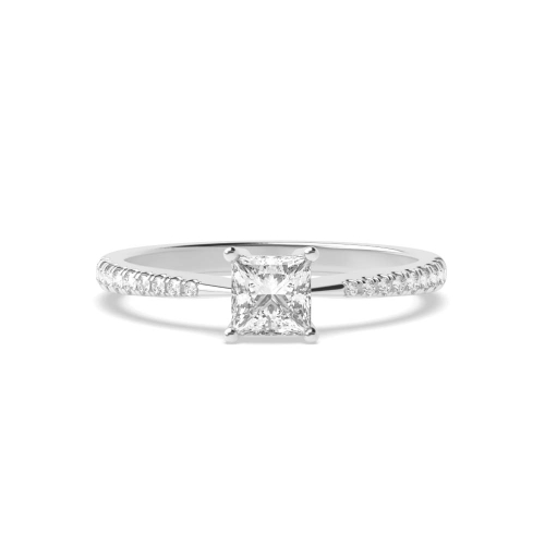 4 Prong Princess Delicate Shoulder Solitaire Engagement Ring