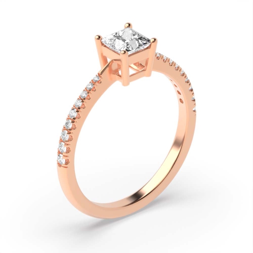 4 Prong Princess Rose Gold Delicate shoulder tappered Engagement Rings