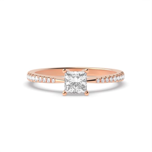 4 Prong Princess Rose Gold Delicate shoulder tappered Engagement Rings