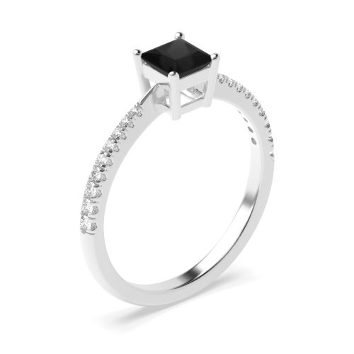 4 Prong Princess Delicate shoulder tappered Black Diamond Solitaire Engagement Rings