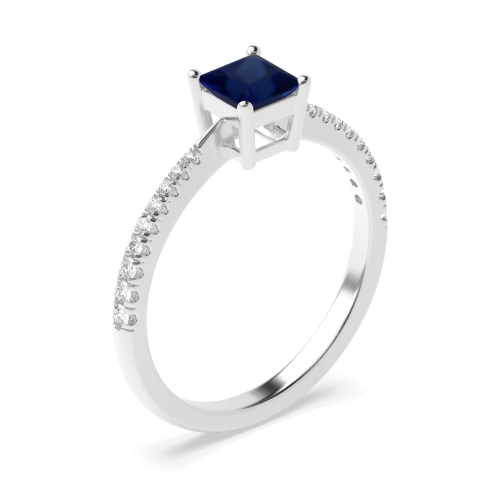 4 Prong Princess Delicate shoulder tappered Blue Sapphire Engagement Rings