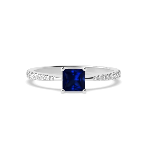 4 Prong Princess Delicate shoulder tappered Blue Sapphire Engagement Rings
