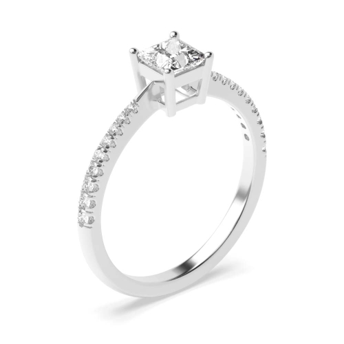 4 Prong Princess Delicate Shoulder Solitaire Engagement Ring