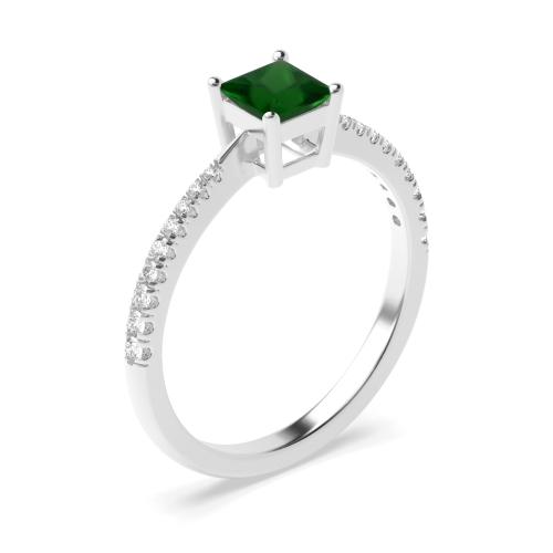 4 Prong Princess Delicate shoulder tappered Emerald Engagement Rings