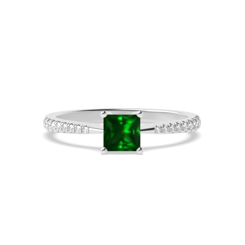 4 Prong Princess Delicate shoulder tappered Emerald Engagement Rings