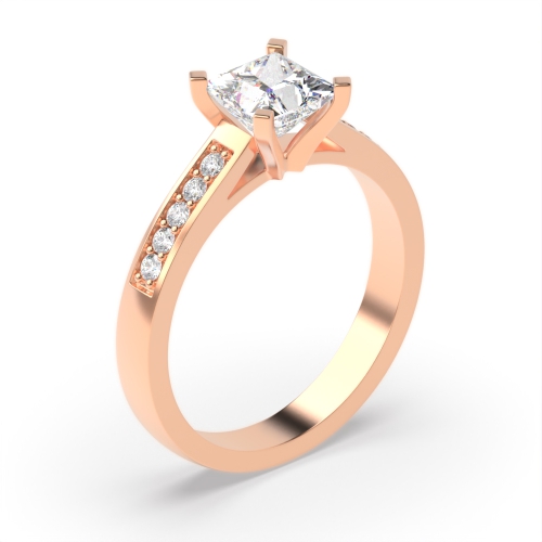 4 Prong Princess Rose Gold Square claws open set Engagement Rings