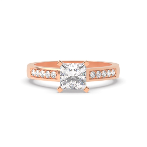 4 Prong Princess Rose Gold Square claws open set Engagement Rings