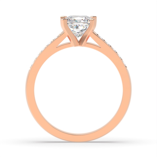 4 Prong Princess Rose Gold Square claws open set Engagement Rings