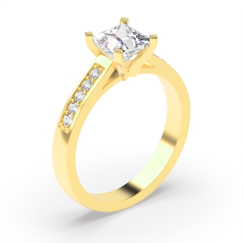 4 Prong Princess Yellow Gold Square claws open set Engagement Rings