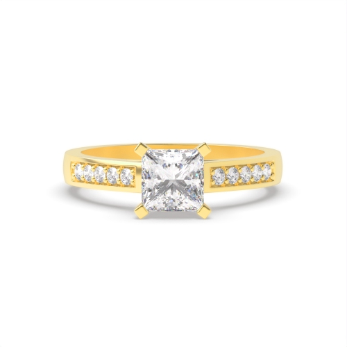 4 Prong Princess Yellow Gold Square claws open set Engagement Rings