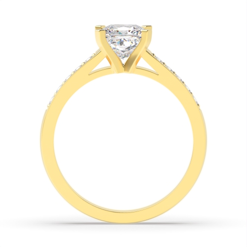 4 Prong Princess Yellow Gold Square claws open set Engagement Rings