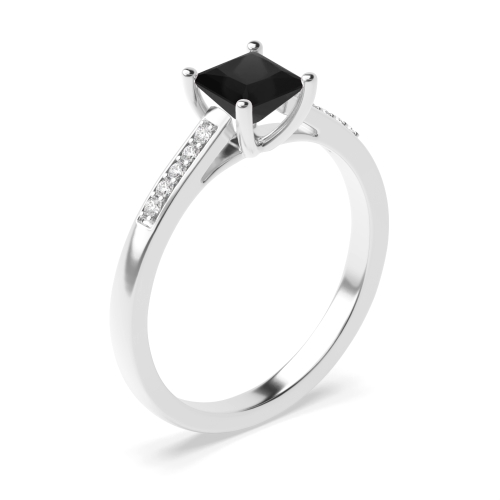 4 Prong Princess Round Claws Open Set Black Diamond Solitaire Engagement Rings