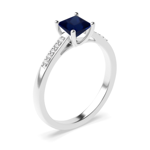 4 Prong Princess Round Claws Open Set Blue Sapphire Engagement Rings
