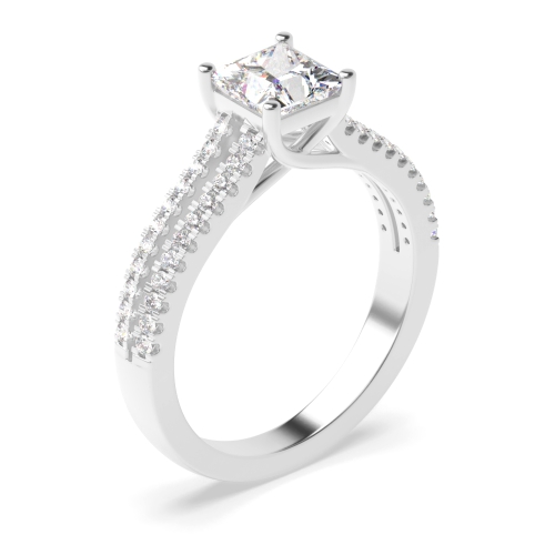 Princess Engagement Ring With Two Rows Side diamonds