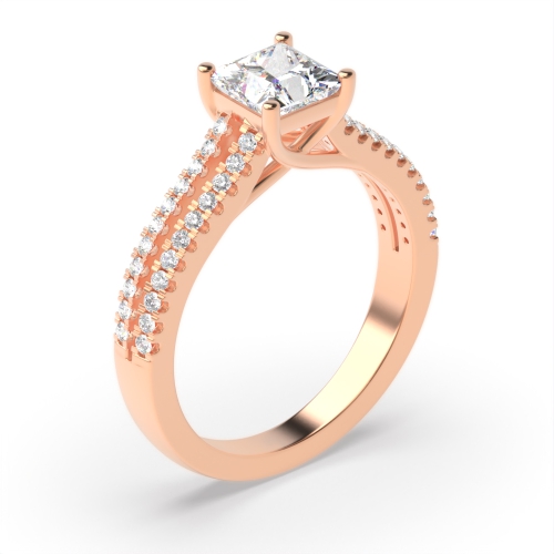 4 Prong Princess Rose Gold Side channels set Engagement Rings