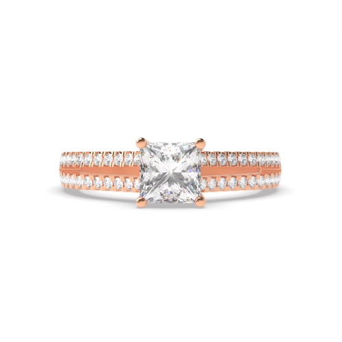 4 Prong Princess Rose Gold Side channels set Engagement Rings