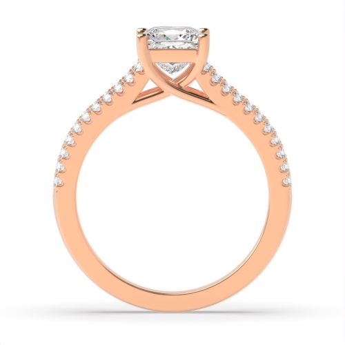 4 Prong Princess Rose Gold Side channels set Engagement Rings
