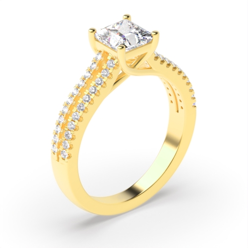 4 Prong Princess Yellow Gold Side channels set Engagement Rings