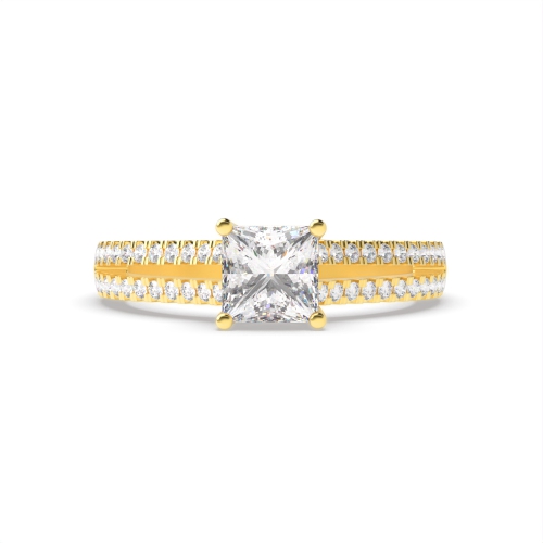 4 Prong Princess Yellow Gold Side channels set Engagement Rings
