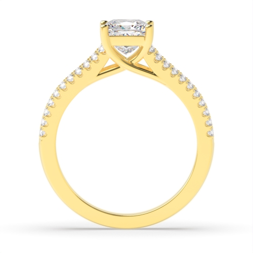 4 Prong Princess Yellow Gold Side channels set Engagement Rings