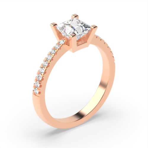 4 Prong Princess Rose Gold Basket set side stone Engagement Rings