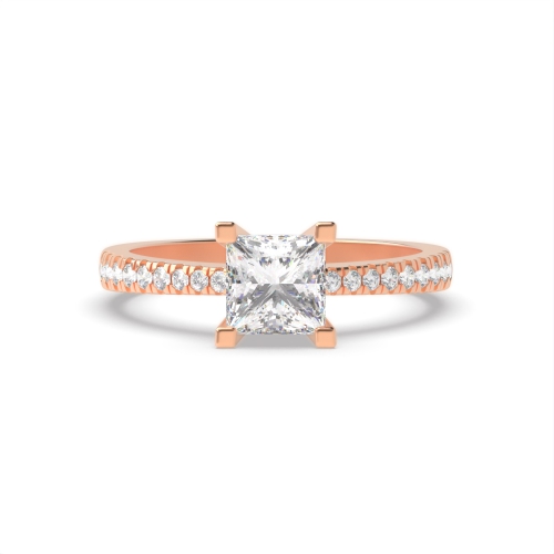 4 Prong Princess Rose Gold Basket set side stone Engagement Rings