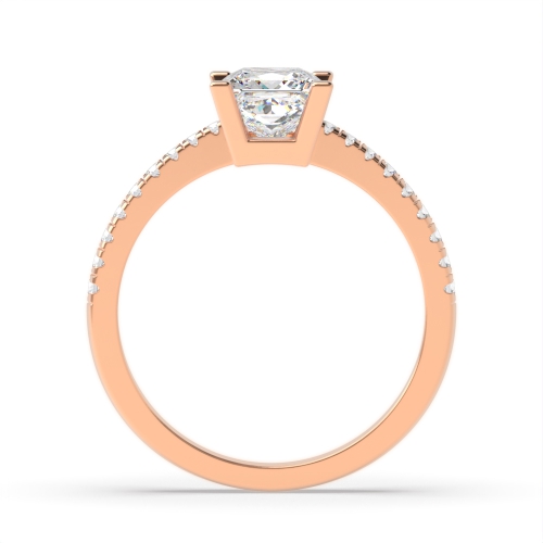 4 Prong Princess Rose Gold Basket set side stone Engagement Rings