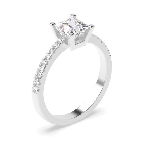 4 Prong Princess Basket set side stone Naturally Mined Diamond Engagement Rings
