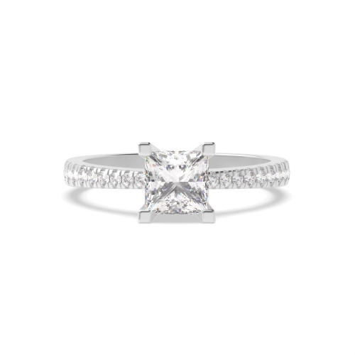 4 Prong Princess Basket set side stone Naturally Mined Diamond Engagement Rings
