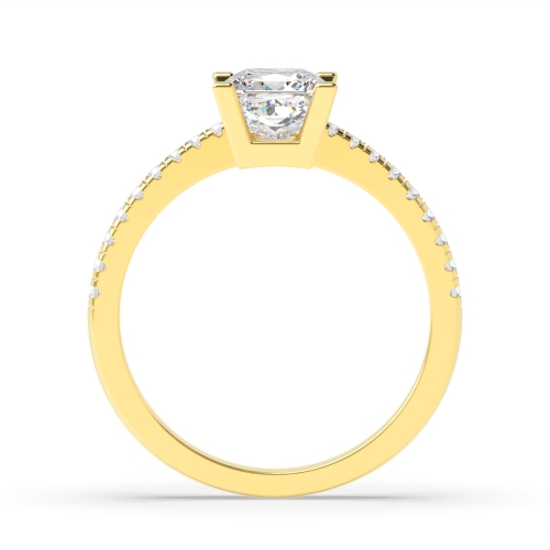 4 Prong Princess Yellow Gold Basket set side stone Engagement Rings