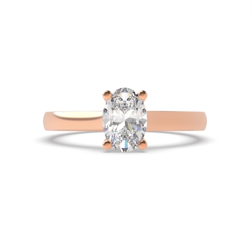 4 Prong Oval Rose Gold wide shank open set Engagement Rings