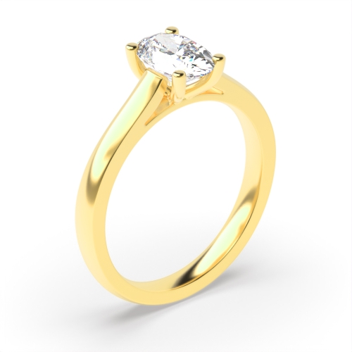 4 Prong Oval Yellow Gold wide shank open set Engagement Rings