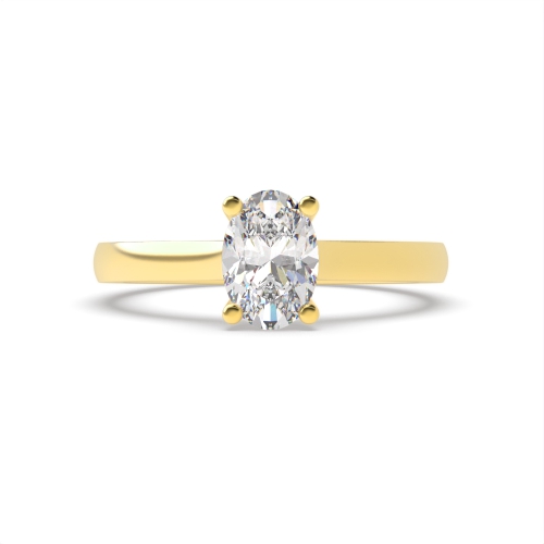 4 Prong Oval Yellow Gold wide shank open set Engagement Rings