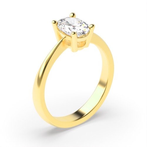 4 Prong Oval Yellow Gold Basket set slim shoulder Engagement Rings