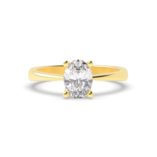 4 Prong Oval Yellow Gold Basket set slim shoulder Engagement Rings