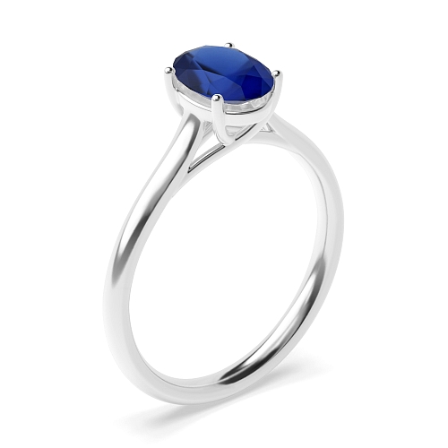 Oval Crossover claws high set Blue Sapphire Engagement Rings
