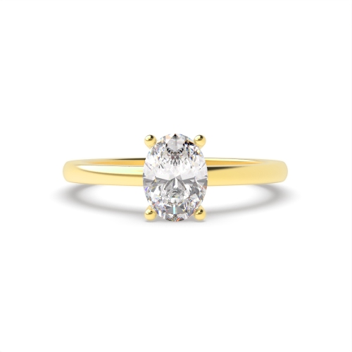 4 Prong Oval Yellow Gold Solid shoulder open set Engagement Rings
