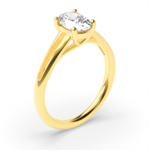 4 Prong Oval Yellow Gold Center row shoulder Engagement Rings